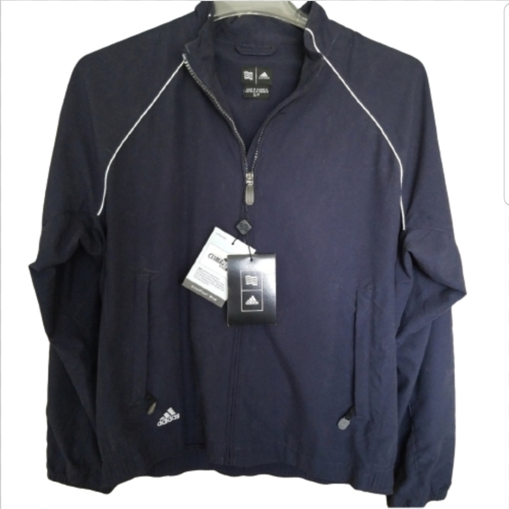 NWT Adidas Climashell Windbreaker Jacket Navy Blue Full Zip Piping Men's Size S